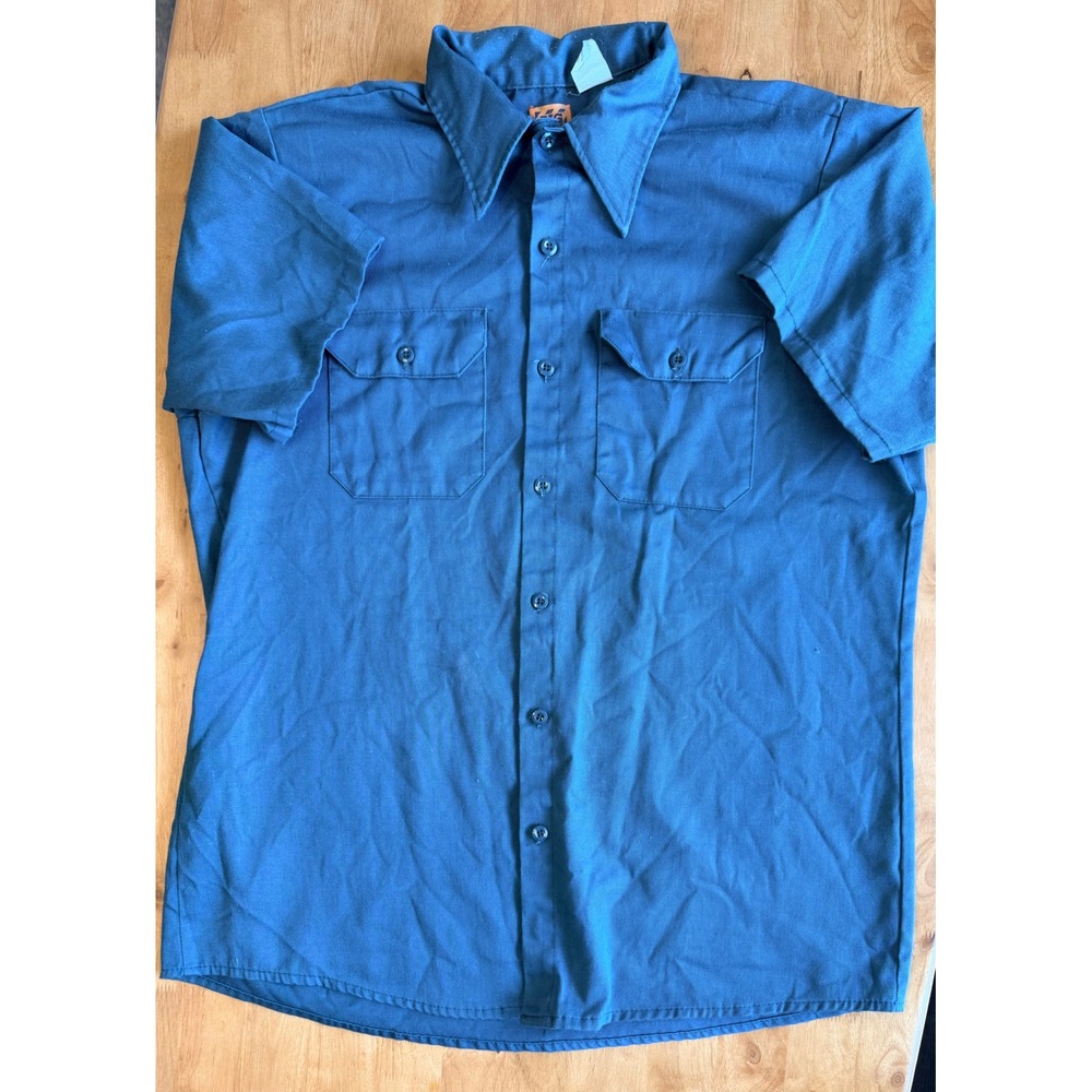 Vintage Big Ben by Wrangler Men Large Teal Short Sleeve Work Shirt Made in USA